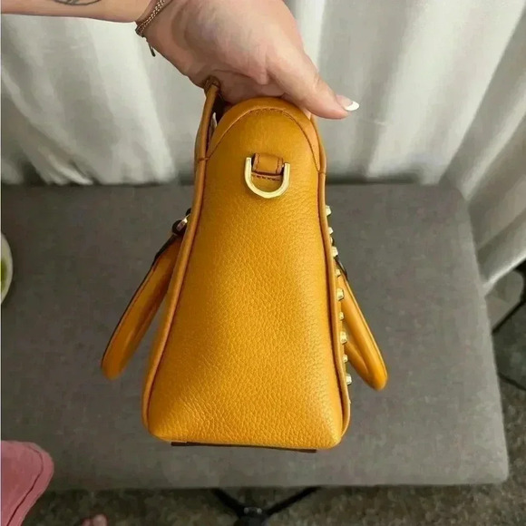 Michael Kors Carine Carmel Small Studded Pebbled Leather Satchel - Picture 11 of 11